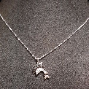 SALE.  Diamond Sterling Silver Dolphin Necklace
